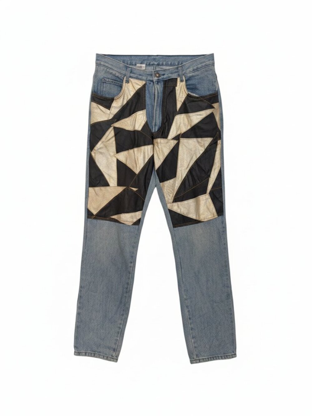Vintage 100% Leather Geometric Patchwork Don't Stop International Denim Jeans
